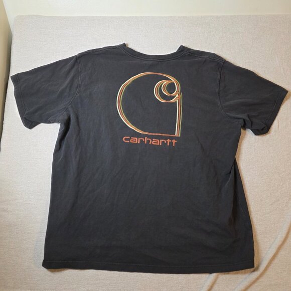 Carhartt T-Shirt Men’s 2XL Relaxed Fit Black Pocket Tee Graphic Back Logo 100% C - Picture 8 of 9